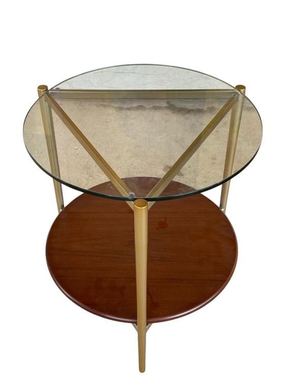 MID MOD STYLE 2TIER GLASS TOP ROUND SIDE TABLE 22" (1 of 5)