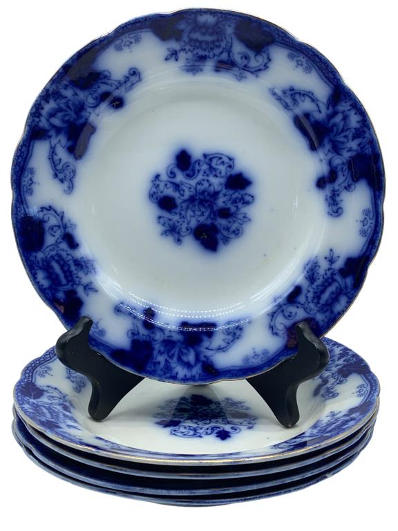 ANTIQ PORCELAIN FLOW BLUE ROSEVILLE SALAD PLATES (1 of 5)