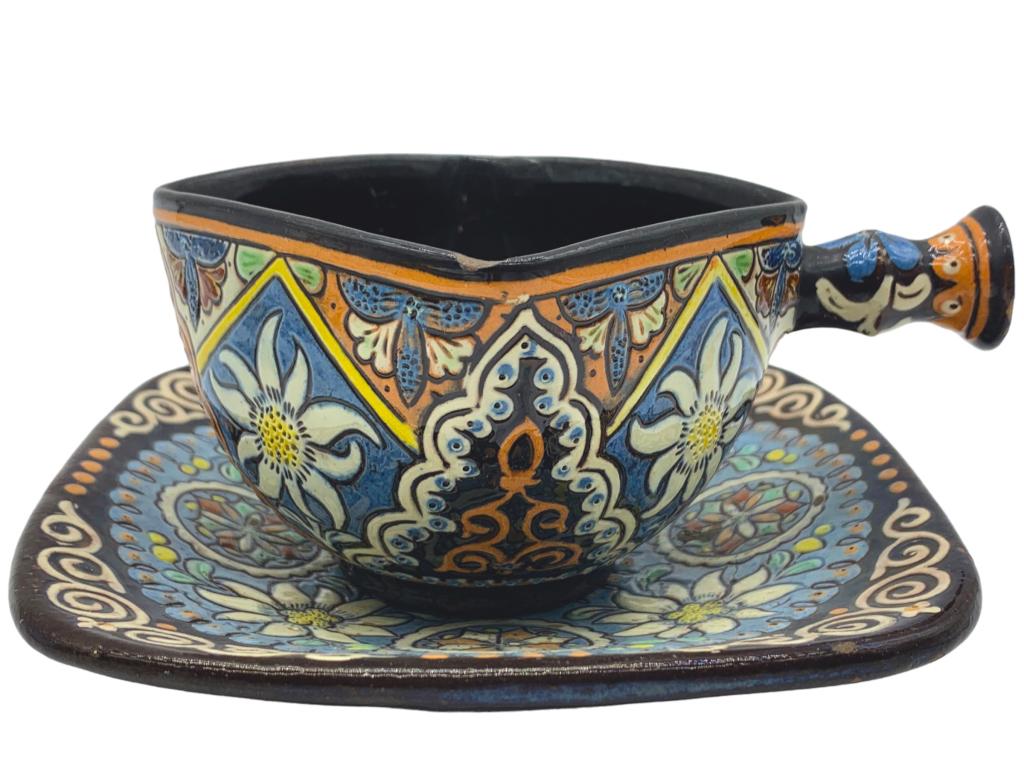 RARE ANTIQUE THOUNE MAJOLICA CUP & SAUCER (1 of 6)