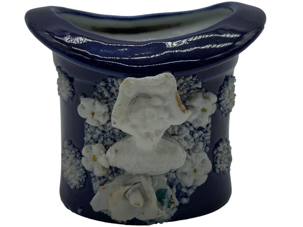 VTG COBALT BLUE CERAMIC TOP HAT TOOTHPICK HOLDER (1 of 5)