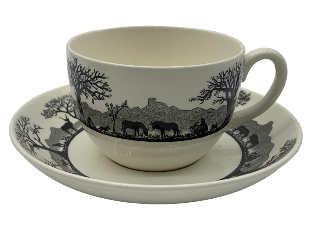 WEDGEWOOD KRUGER NATIONAL PARK THEMED TEACUP SET: -WEDGEWOOD KRUGER NATIONAL PARK THEMED TEACUP SET -BLACK AND WHITE NATURE SCENE PATTERNS-MAKERS MARK STAMPED ON BOTTOM JR 11/02