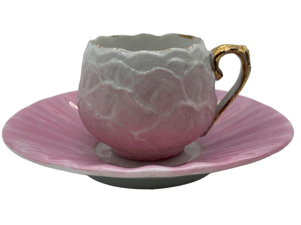 MINIATURE FUCHSIA AND WHITE CERAMIC TEACUP SET (1 of 4)