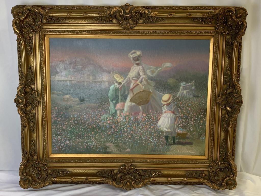 LARGE JAMES VERDUGO BEACH PICNIC PAINTING 55" (1 of 5)