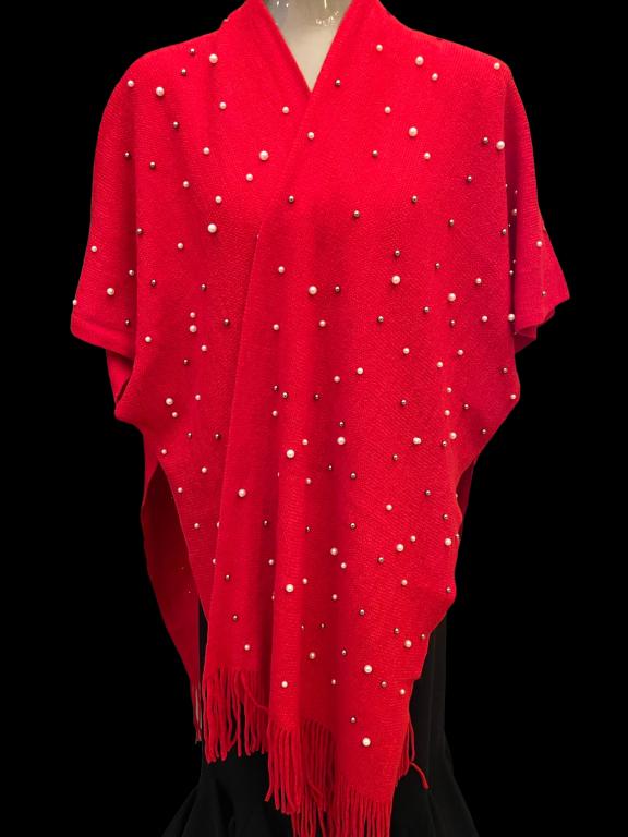 NEW LIZA KIM RED AND PEAL PONCHO PEARL CAPE (1 of 1)
