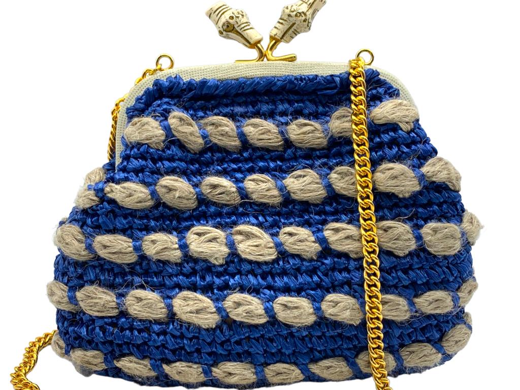 NEW LALO BLUE & GRAY ITALIAN COTTON HANDBAG (1 of 4)