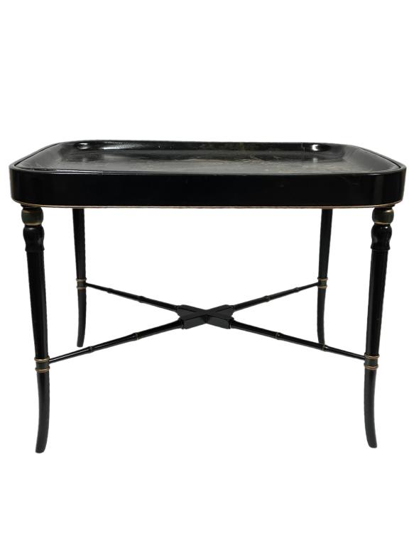 VINTAGE CHINESE BLACK LACQUER TRAY TABLE 20.5" (1 of 5)
