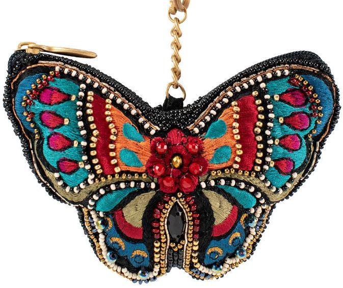 NEW MARY FRANCES ALL A FLUTTER COIN PURSE/KEY CHAN: NEW MARY FRANCES ALL A FLUTTER COIN PURSE KEY FOB-5 x 0.5 x 3"-Zipper closure, key ring and easy open lobster-claw clasp-This is a handmade item, each one an individual work of art. Slight variations