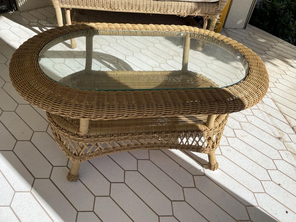 RESIN WICKER OVAL SIDE TABLE 39" (1 of 2)