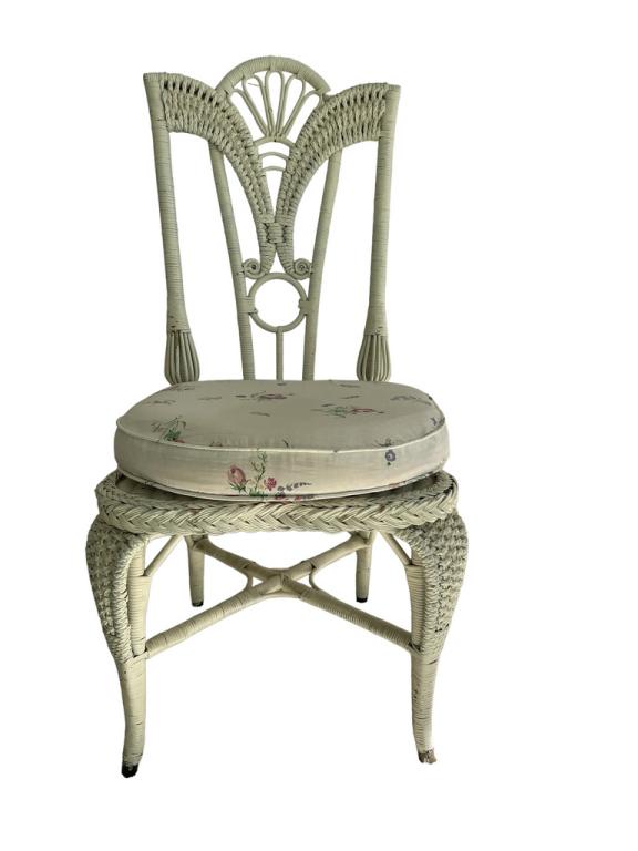 VINTAGE WHITE WICKER SIDE CHAIR 40" (1 of 4)