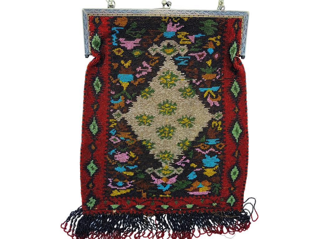 VTG 1920s FRINGED BEADED EVENING BAG 11" (1 of 5)