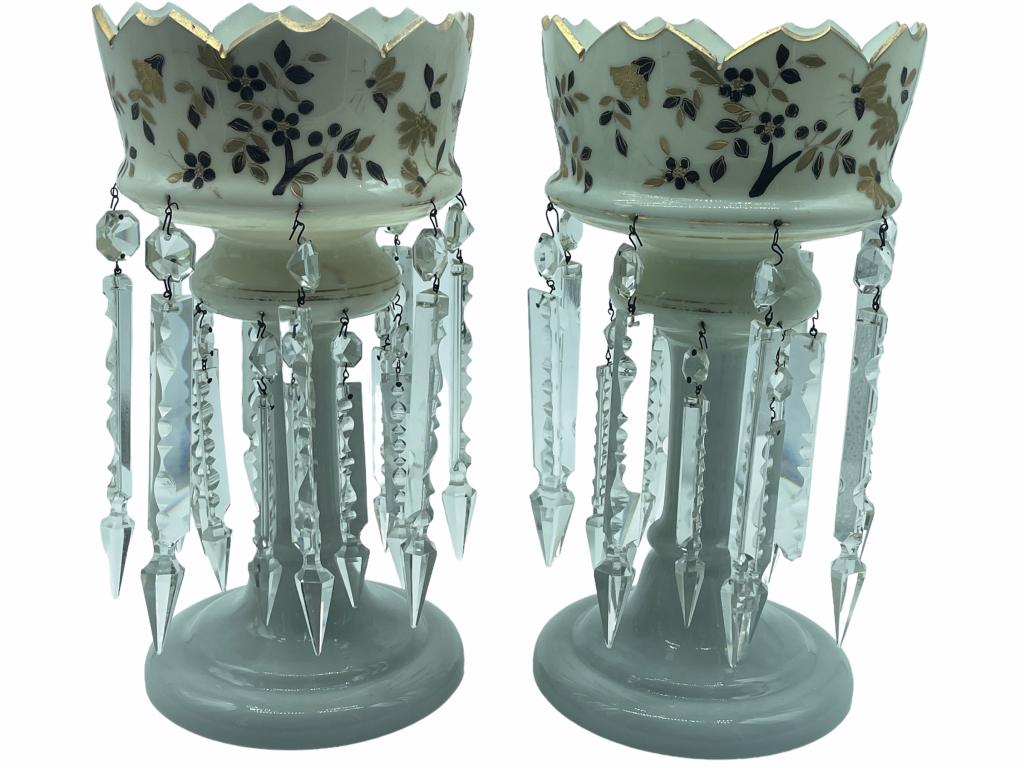 ANTIQUE PAIR OF VICTORIAN GLASS LUSTERS (1 of 4)