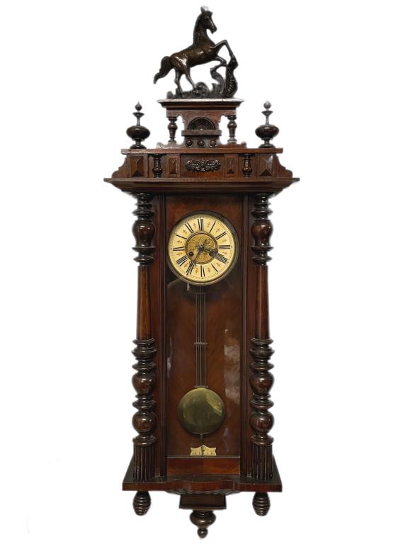 GERMAN CARVED WALNUT EQUESTRIAN WALL CLOCK 49" (1 of 7)