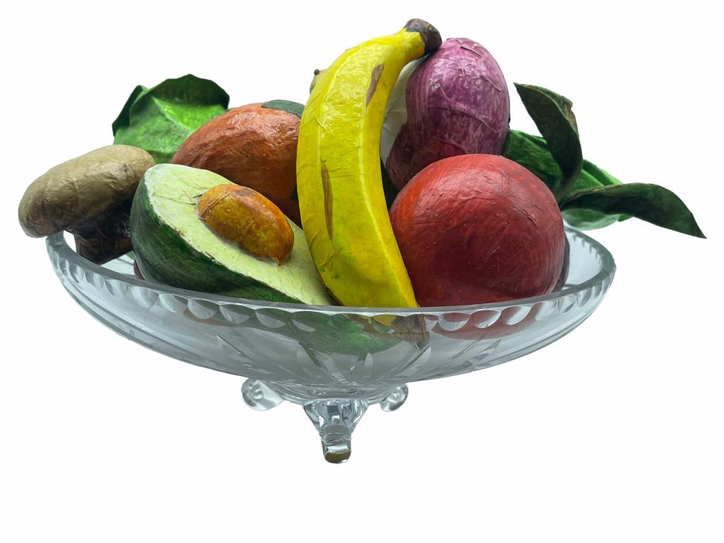VINTAGE BOWL FILLED WITH ARTISAN PAPER MACHE FRUIT (1 of 4)