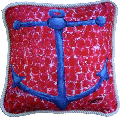 NEW MY ISLAND AQUA ANCHOR COTTON COASTAL PILLOW: -20 X 20-Vibrant Colors, Large 20 x 20, Washable, 100% Duck Cotton. Fabric Coated for Covered Outdoor Applications