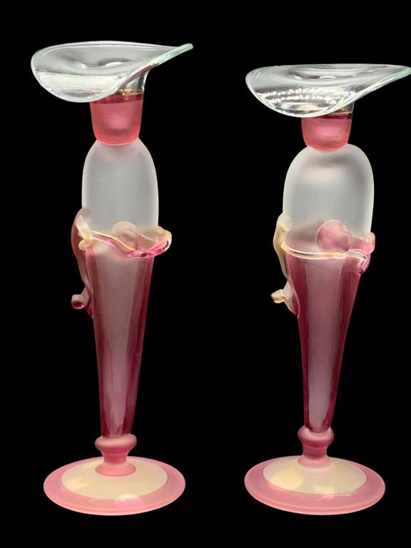 VTG HANDMADE BY JON ART GLASS CANDLE HOLDERS (1 of 7)