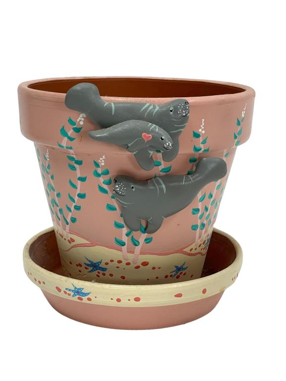 HAND PAINTED  MANATEE CERAMIC PLANTER 8" (1 of 4)