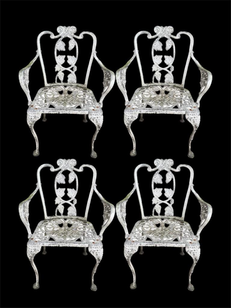 SET OF 4 WEATHERED CAST IRON PATIO GARDEN CHAIRS (1 of 5)