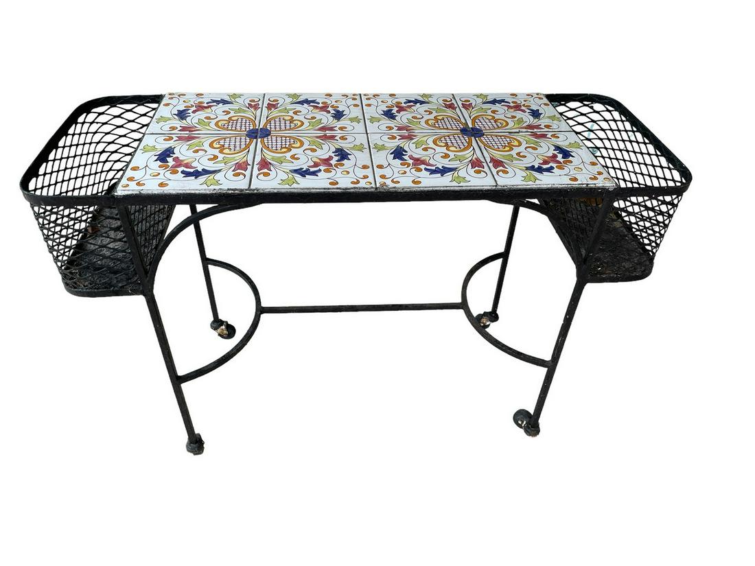 VINTAGE 1960'S WROUGHT IRON AND MOSAIC TABLE 44" (1 of 6)
