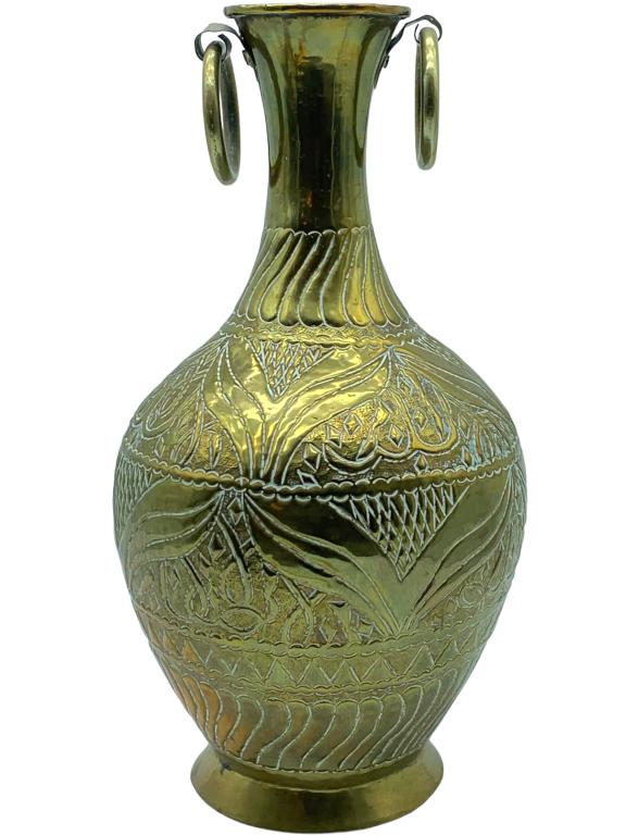 VTG INDIAN STYLE TALL ORNATE BRASS VASE 15" (1 of 5)