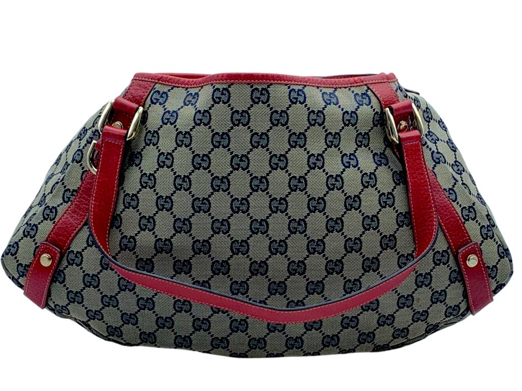 GUCCI ABBEY BEIGE/RED/ NAVY MONOGRAMMED HOBO (1 of 5)