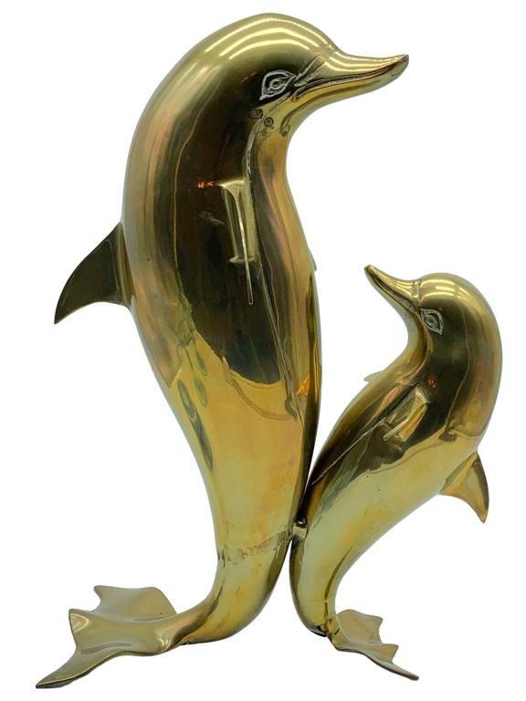 VTG MID CENTURY DUAL BRASS DOLPHIN STATUE 13" (1 of 5)