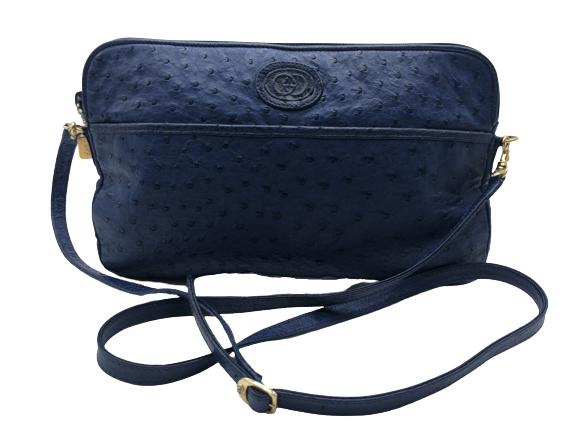 GUCCI BLUE OSTRICH EMBOSSED LEATHER ZIP TOTE (1 of 4)
