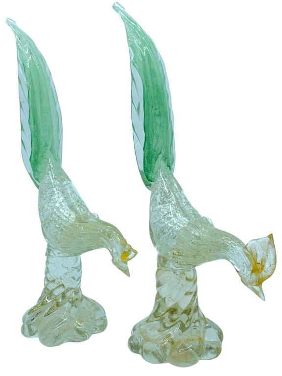 VTG PAIR OF ITALIAN MURANO ART GLASS ROOSTERS 12" (1 of 8)