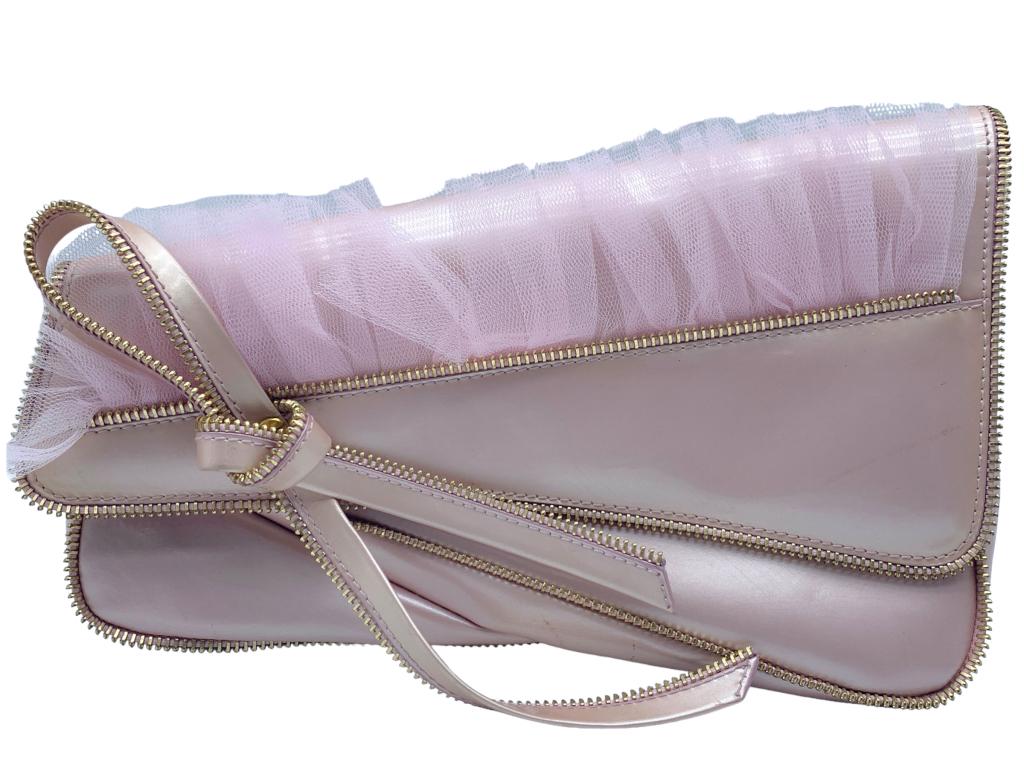 DIOR PINK LEATHER RIBBON ZIP SADDLE CLUTCH (1 of 5)