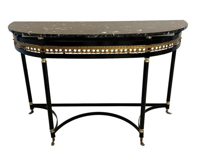 BLACK & GOLD DEMILUNE CONSOLE TABLE W MARBLE TOP Jan 01, 2023