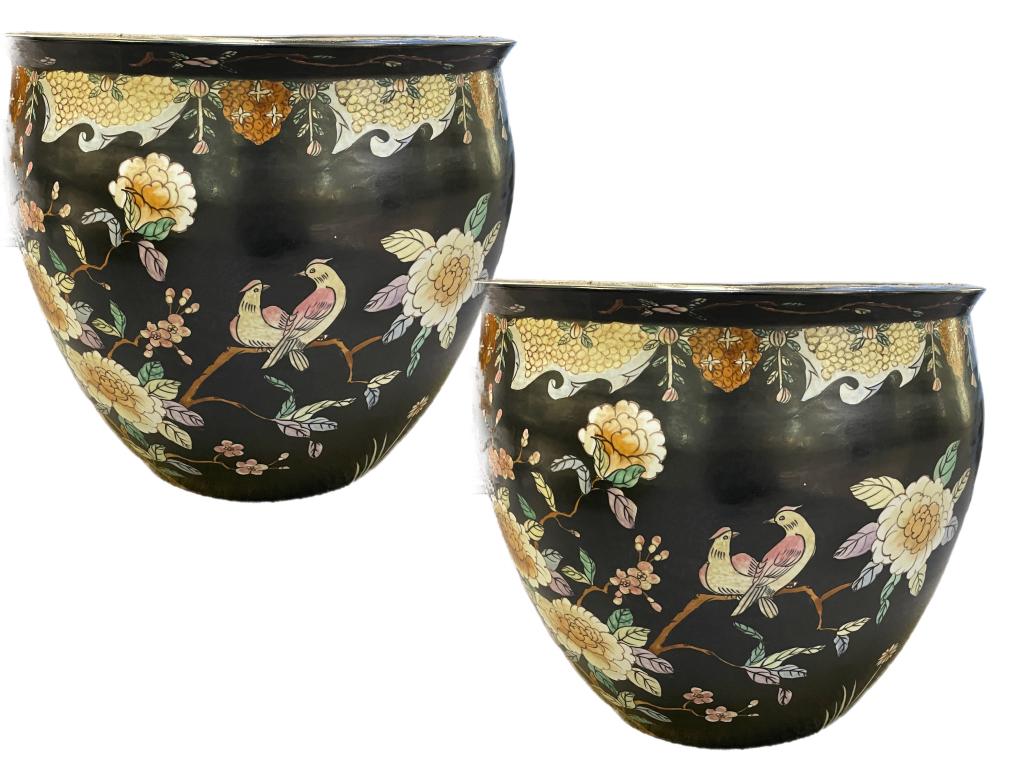 ANTIQUE CHINESE FISH BOWL PLANTERS, PAIR 18.5" (1 of 11)