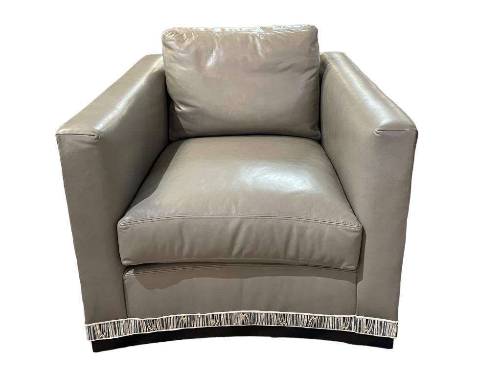 LEE INDUSTRIES GRAY LEATHER SWIVEL CHAIR (1 of 8)