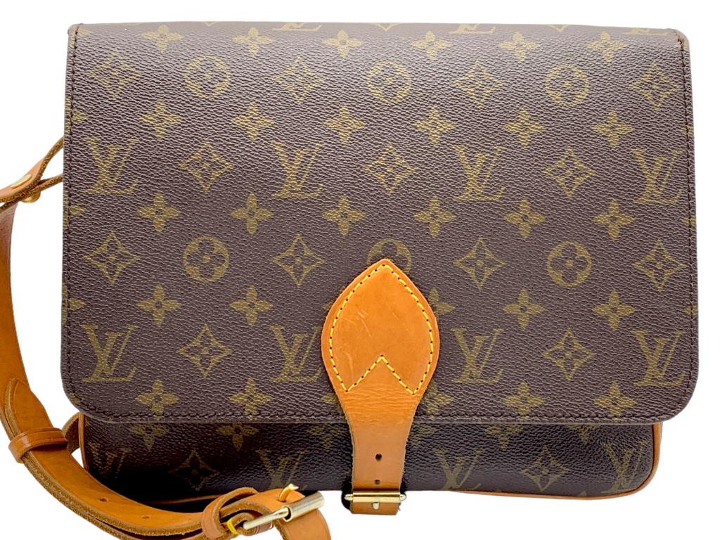 LOUIS VUITTON CARTOUCHIERE HANDBAG: LOUIS VUITTON CARTOUCHIERE- BROWN COATED CANVAS -MONOGRAM CANVAS- 25*21*7CM-822 (FEBRUARY 1982) ALL BAGS HAVE BEEN AUTHENTICATED BOX 7 AAU0719