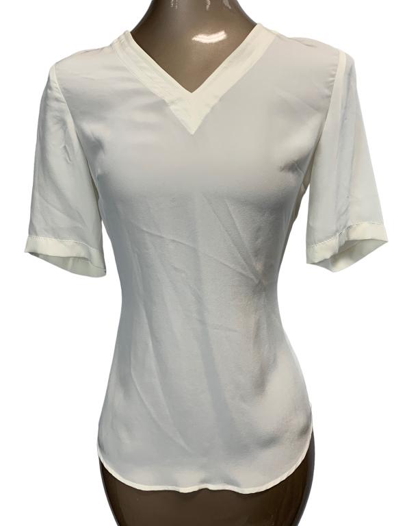 CHANEL UNIFORM 100% SILK CREAM BLOUSE SHIRT S/34 (1 of 3)
