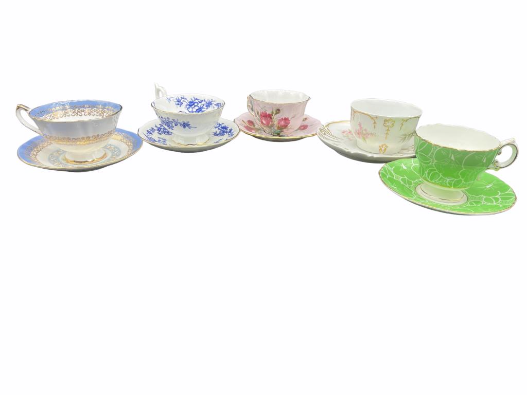 LOT OF 5 VINTAGE TEA CUPS AND SAUCERS: LOT OF 5 VINTAGE TEA CUPS AND SAUCERS