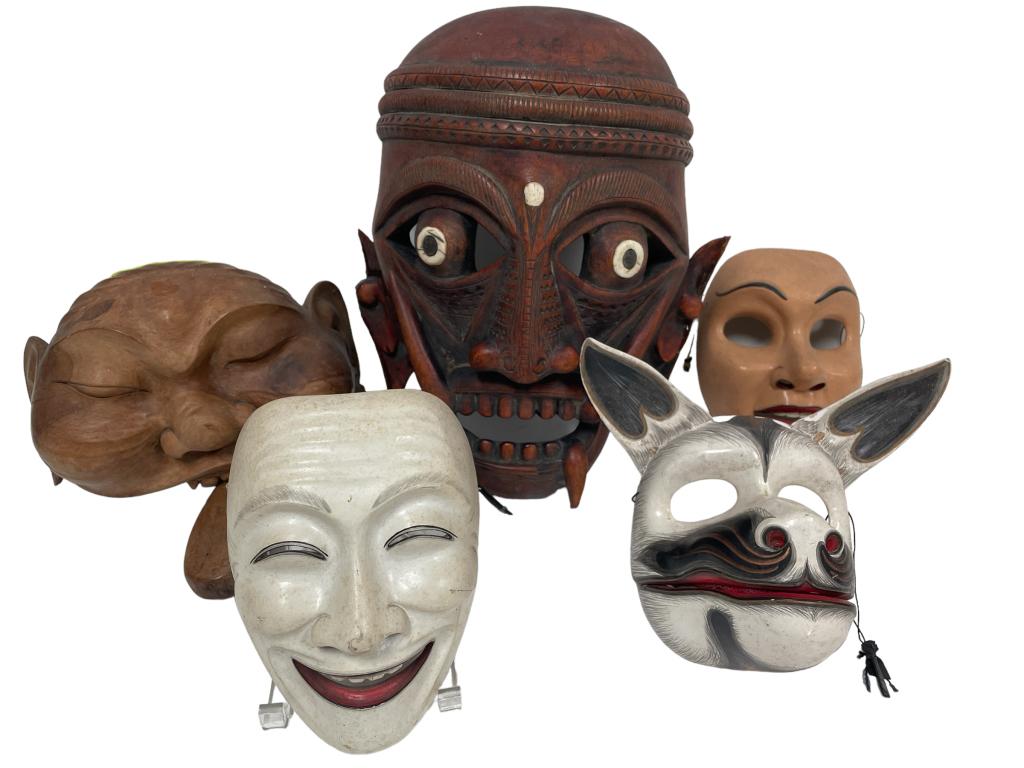 LOT OF 5 HAND CARVED BALI MASKS (1 of 16)