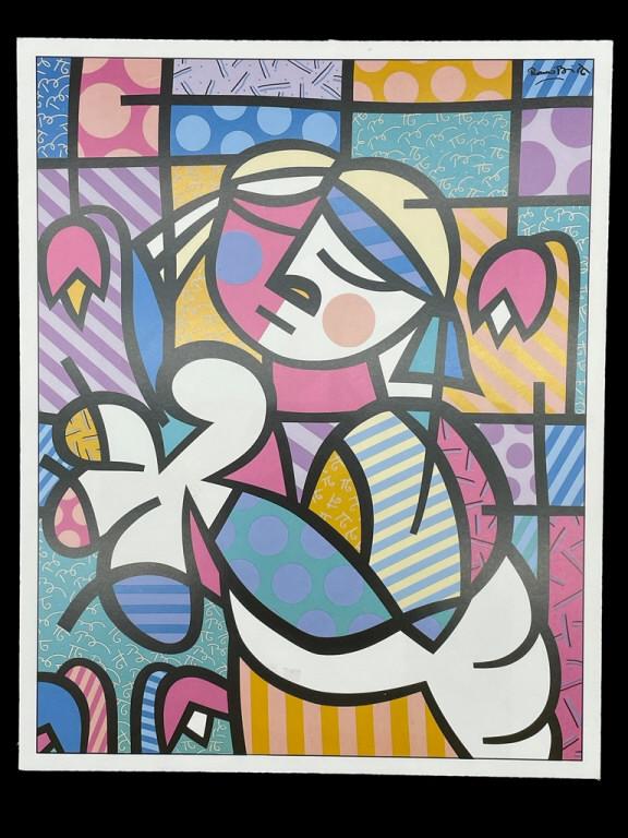 ROMERO BRITTO PRINT 10.5": ROMERO BRITTO PRINT-10.5" X 8.5" APPROX-PRE OWNED CONDITION, MOUNTED TO BOARD-DP101822
