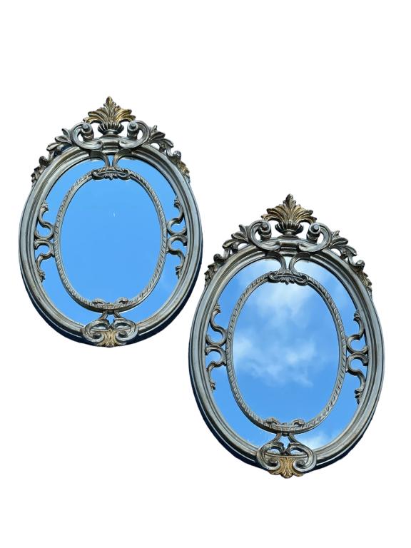 PAIR OF SILVER GILT STYLE ROUND MIRRORS 19" (1 of 7)