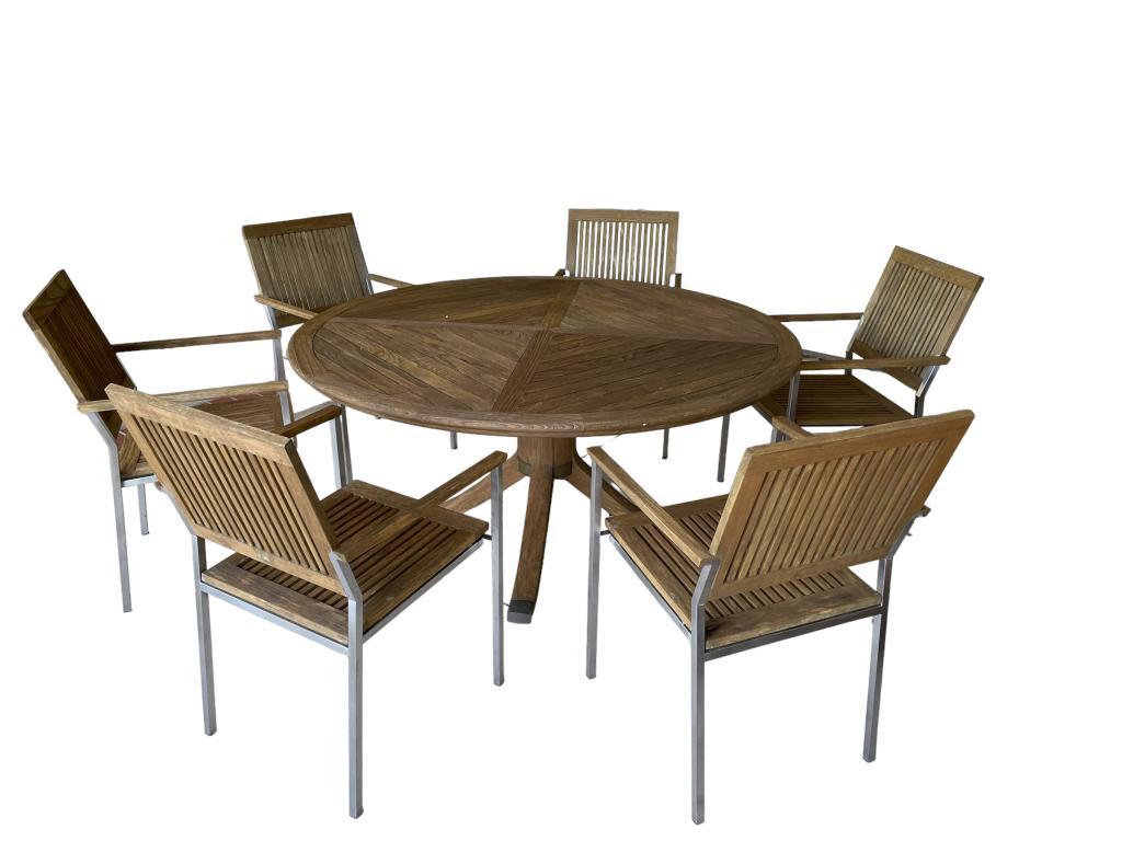 GLOSTER TEAK WOOD OUTDOOR DINING TABLE & CHAIR SET (1 of 6)