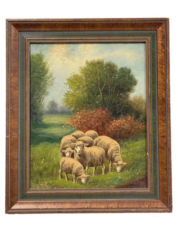 MANNER OF PHELAN GRAZING SHEEP OIL PAINTING 12.5" (1 of 3)