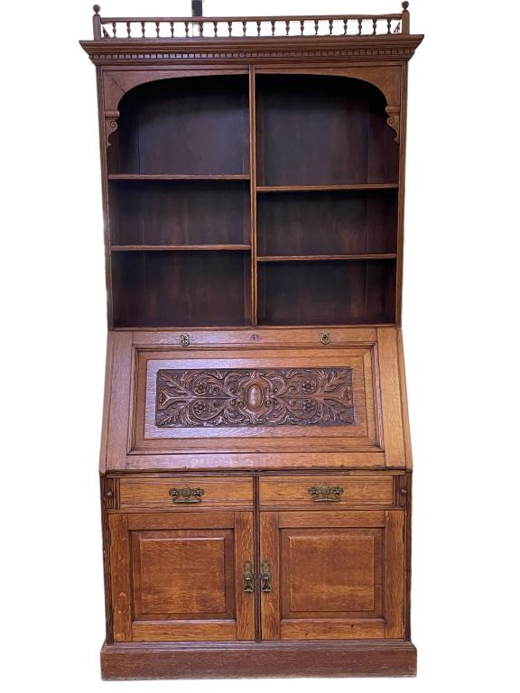 T. SIMPSON & SONS SECRETARY BOOKCASE CABINET (1 of 7)