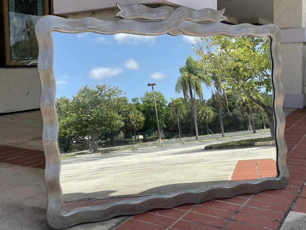 LARGE ITALIAN GILT WOOD SILVER RIBBON MIRROR 52" (1 of 7)