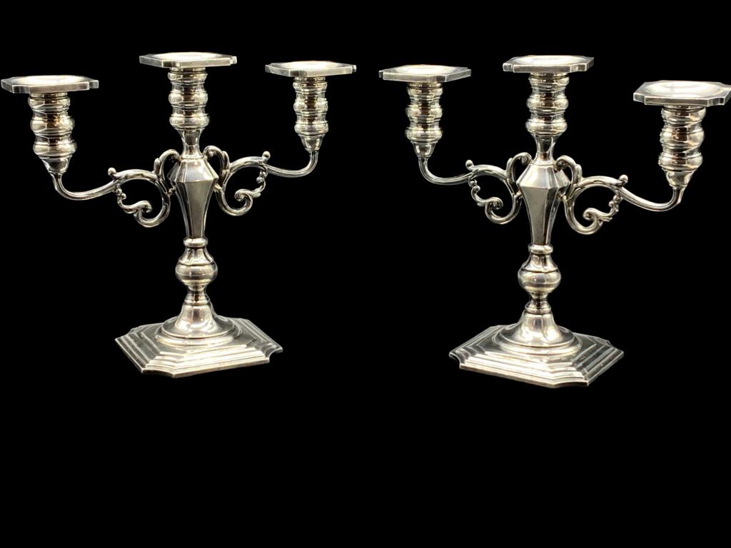 THREE POINT STERLING SILVER CANDLESTICK HOLDERS 9" (1 of 7)