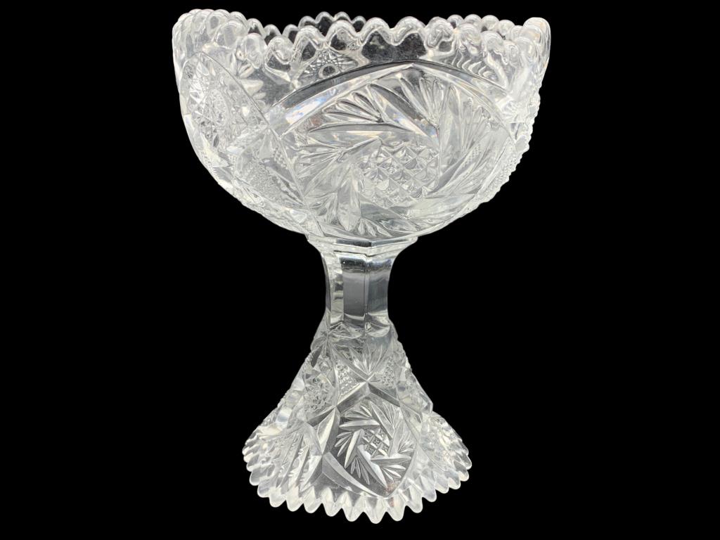 VTG IMPERIAL NUCUT STYLE PRESSED GLASS COMPOTE 6" (1 of 3)