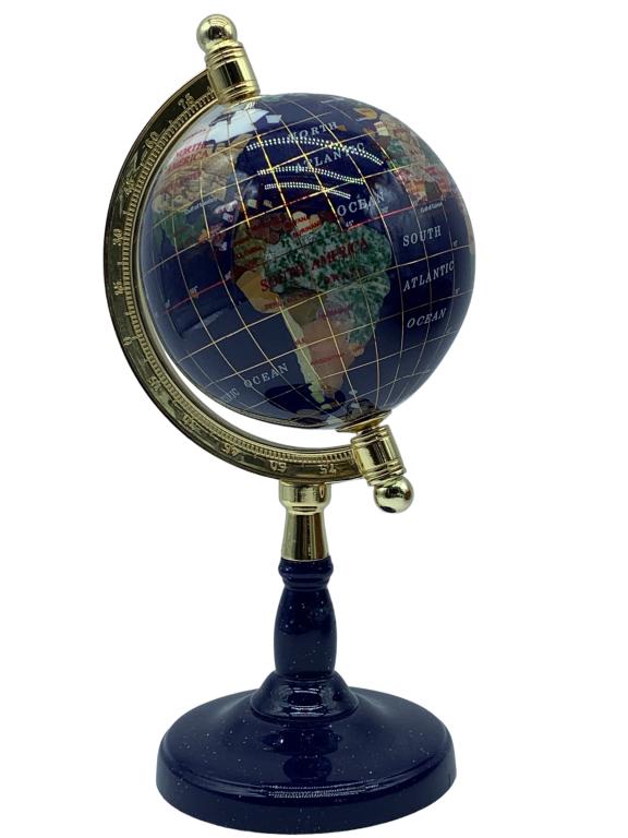 OCEAN BLUE GEMSTONE WORLD GLOBE ON STAND 10" (1 of 6)