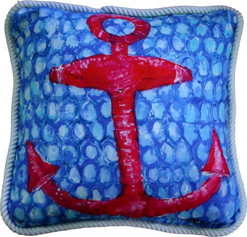 NEW ANCHOR MOTIF COASTAL PILLOW BY MY ISLAND: -20 X 20-Vibrant Colors, Large 20 x 20, Washable, 100% Duck Cotton. Fabric Coated for Covered Outdoor Applications