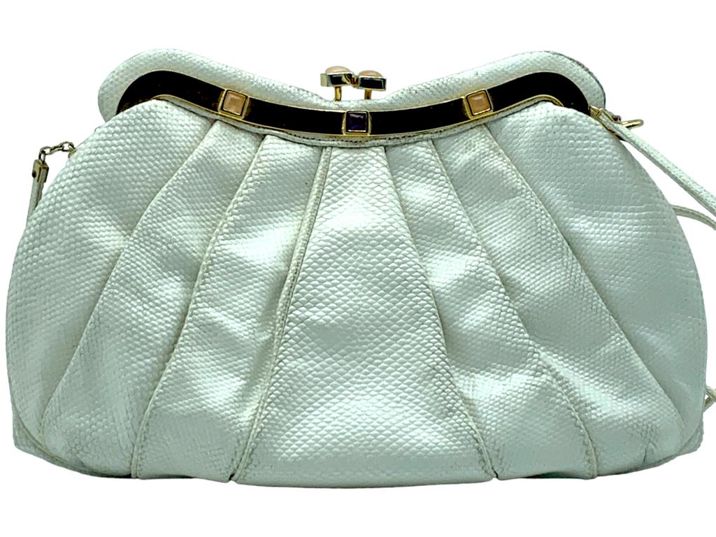 VTG JUDITH LEIBER WHITE LIZARD SKIN HANDBAG (1 of 5)