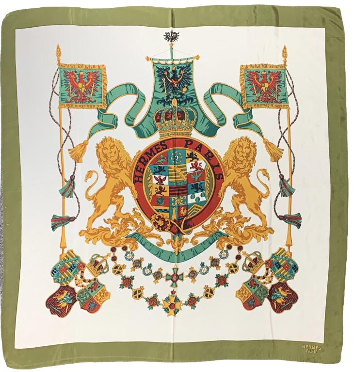 HERMES PARIS LION CREST SILK SCARF 33"X34" SQUARE (1 of 3)