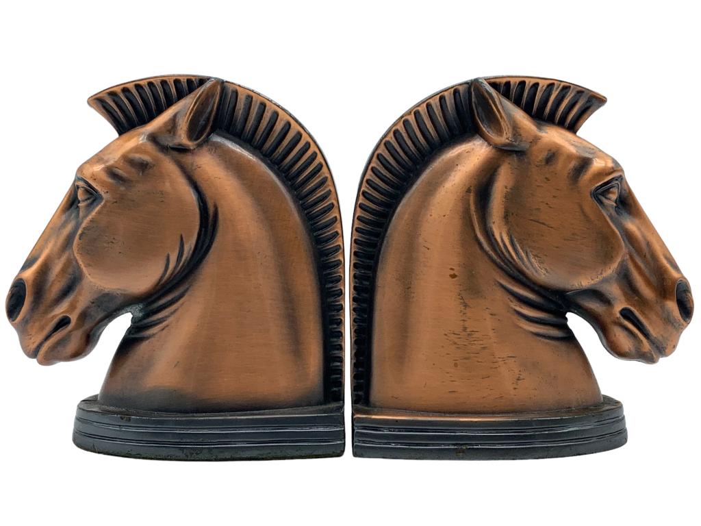 ART DECO FRANKART STYLE TROJAN HORSE HEAD BOOKENDS: -ART DECO FRANKART TROJAN HORSE HEAD BOOKEBDS (2) -JR 01/05