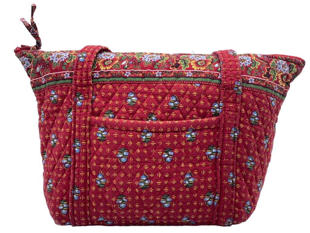 VTG VERA BRADLEY PROVINCIAL RED SHOULDER TOTE BAG: -VTG VERA BRADLEY PROVINCIAL RED SHOULDER TOTE BAG -VTG VERA BRADLEY PROVINCIAL RED SHOULDER TOTE BAG -MED SIZE TOTE BAG WITH BLUE FLORAL DESIGN-RETIRED-SIZE: 16" X 9" X 5.5"JR ANNEX
