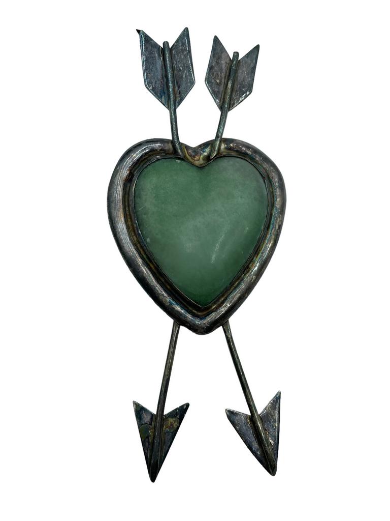 LRG VINTAGE STERLING SILVER HEART NECKLACE MEXICO: VINTAGE STERLING SILVER HEART NECKLACE MEXICO -43.6G-4 1/2 X 1 3/4